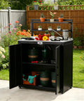 Outdoor Potting Bench With Storage Cabinet And Stainless Steel Work Surface Garden Workstation on patio