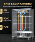 Tough As Nails 54 Inch Commercial Freezer 49 Cubic Feet Two Door Reach In Stainless Steel Upright Cabinet With Auto Defrost showing cooling system and shelves.