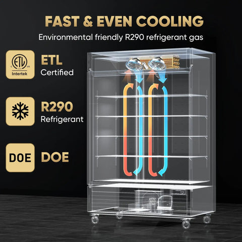 Tough As Nails 54 Inch Commercial Freezer 49 Cubic Feet Two Door Reach In Stainless Steel Upright Cabinet With Auto Defrost showing cooling system and shelves.