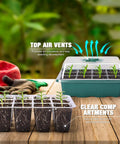 120 Cell Seed Starter Kit With 10 Seedling Trays 12 Cells Each Humidity Dome Green Base Plant Tags And Hand Tool Set