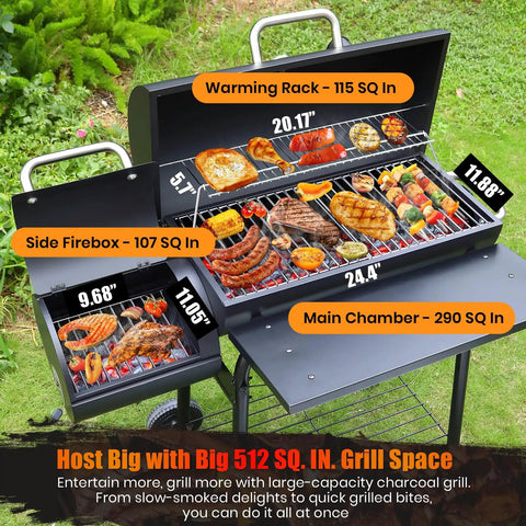 Charcoal Grill Offset Smoker With Built In Thermometer And Adjustable Air Vents showcasing spacious dual level cooking area