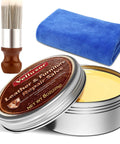 Top Shelf Leather Conditioner And Furniture Salve Kit includes 8oz tin, brush, and cloth for restoring leather surfaces.