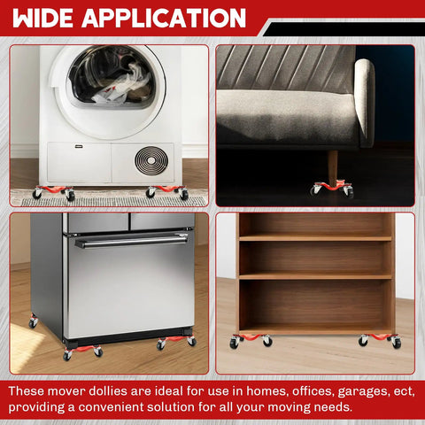 4 Pack Steel Tri-Dollies Set With 220 Lb Load Capacity, 3 Wheel Furniture Movers under appliance, couch, fridge, and cabinet