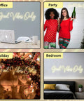 Good Vibes Only Neon Sign For Walls Large LED Neon Light in different settings: office, party, holiday, bedroom decor.