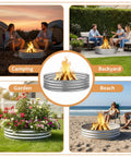 Beefy 60 Inch Galvanized Steel Fire Pit Ring Raised 12 Inch Heavy Duty Wood Burning Campfire Ring for outdoor settings BBQ