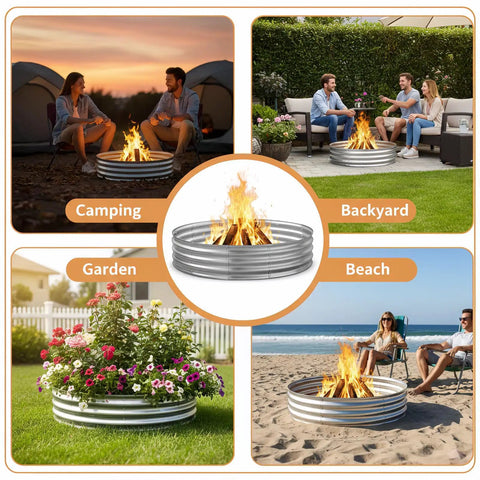 Beefy 60 Inch Galvanized Steel Fire Pit Ring Raised 12 Inch Heavy Duty Wood Burning Campfire Ring for outdoor settings BBQ