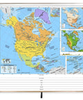 Seven Continents Primary Classroom Kid Friendly Pull Down Map Set With Educational Panels showing North America, 63-inch wide