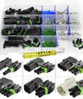 Super Durable 373 Piece Weatherpack Connector Kit With Removal Tool Male Female Terms And Housings In 1 To 5 Pin Configs For 20 Amp Wires 10 20 Gage Perfect For Any Auto Repair Job. 373-piece kit with housings, terminals, and removal tool