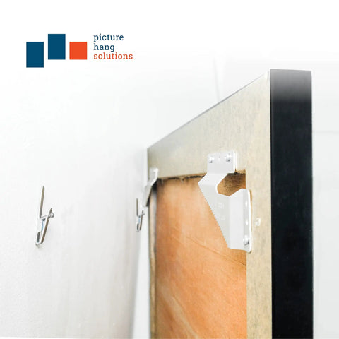 Boss Level Picture Hangers For Drywall And Plaster, Heavy Duty Self Leveling Brackets Hold Up To 60 Lbs, flush mount bracket on wall and frame.