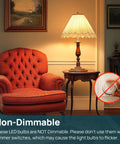 LED A19 Light Bulbs 60W Equivalent 2700K Soft White 800 Lumens 8.5W Non Dimmable shown in living room setting with orange armchair and lamp