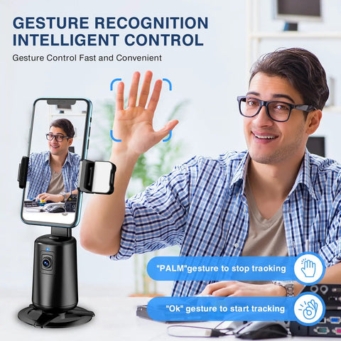 Face Tracking Tripod With 360 Degree Real Time Rotation For Smartphones No App Needed Remote Control And Gesture Sensing.