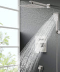 9 Inch Rain Shower Head With Handheld System Dual Shower Combo installed in bathroom with water flow