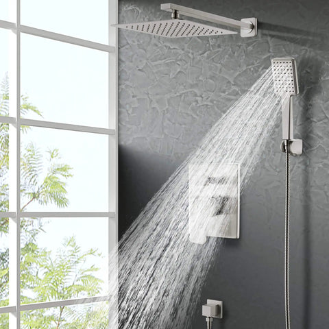 9 Inch Rain Shower Head With Handheld System Dual Shower Combo installed in bathroom with water flow
