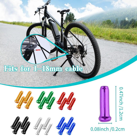 Colorful 100 Piece Bike Brake Cable End Caps Crimps Set For Road And Mountain Bikes Assorted Colors Including Black Green Blue Red Purple Gold Silver Durable Cable End Tips For Quick Adjustments And Repairs, 1.2cm aluminum caps for 1-1.8mm cables