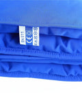 Blue elbow length cryogenic gloves for liquid nitrogen handling, three layer protection with nylon taslan PTFE and cotton, folded view.
