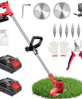 Cordless Weed Eater with Dual 2.0Ah Batteries, 11,000 RPM Power Trimmer, Two Metal Blade Options, Pruning Shears, Adjustable Pole