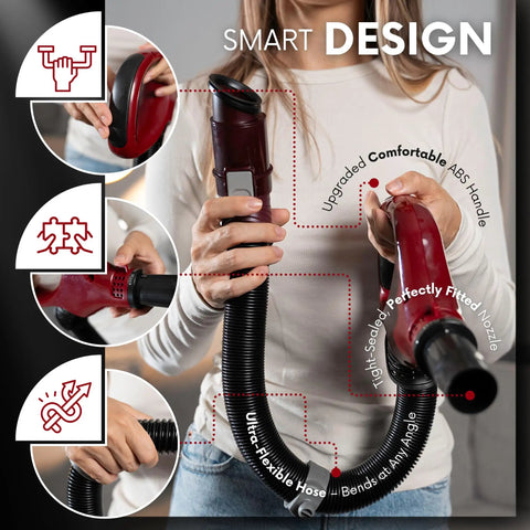 Person holding Upgraded Replacement Hose Handle For Vacuum Models ZU561 ZU562 ZU560 UV725 UV650, close-up of flexible design.