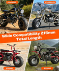 Four different minibike models showcasing wide compatibility with 215mm total length for various terrains.