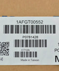Label with barcodes and text including 1AFGT00552, P0781428, CT12A, Made in Taiwan, on a cardboard box
