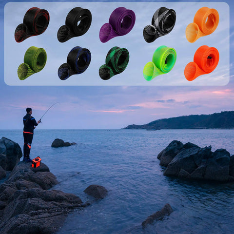 Colorful Ten Piece Rod Sock Fishing Rod Sleeve Set With Protective Covers For Flat End Or Pointed End Spinning Or Casting Rods Suitable For Sea Or Freshwater Fishing, PET mesh