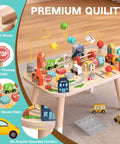 Sturdy Wooden Montessori Activity Table For Toddlers Ages 1 To 3, 9 In 1 Busy Toy with bead maze and traffic-themed designs.