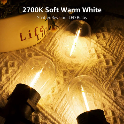 50 Foot Outdoor String Lights With 15 Shatterproof LED Edison Bulbs For Deck Pergola Porch Garden And Gazebo Waterproof Patio Lighting Energy Efficient And Built For Cozy Backyards And Summer Vibes showcasing warm white glow