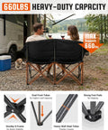 Couple on Two Person Camping Chair Oversized and Comfortable Heavy Duty 660 Lb Capacity Portable Folding Two Seat Couch with Cup Holders