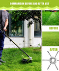Comparison image showing before and after using the 7 Inch Gas Trimmer Head Universal Steel Wire Weed Eater Brush Cutter Head in lawn care