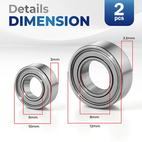Replacement Bearings For Mani Pro Passport Drill KP50 KP55 KP60 And Medi Pro 20K 35K, showing 6mm and 8mm dimensions.