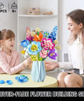Flower Bouquet Building Kit For Adults And Kids 8 Plus, 13 Colorful Stems From 8 Varieties Like Peony, Rose, Hydrangea, Snowball, Narcissus, Snapdragon, And Consolida, A Dope DIY Home Decor Gift For Creative Crafters. 888 pcs ABS brick bouquet in vase