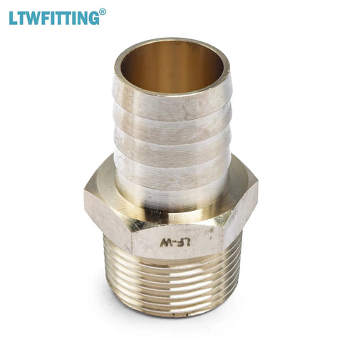 Heavy Duty No Lead Brass Barbed Fitting 1 Inch Hose Barb To 1 Inch Male NPT Pipe Thread with hex nut for plumbing tasks.