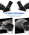 Complete Telescope Eyepiece Set For Beginners With 6mm Plossl And 15mm Kellner Eyepieces shown with Moon surface images