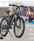 Beast Mode 1000W Peak Electric Mountain Bike For Adults With 20 MPH Top Speed and 50 Mile Range 26 Inch Wheel displayed indoors