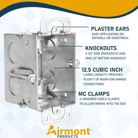 Heavy Duty 2.5 Inch Deep One Gang Metal Switch Box Haul Featuring Solid Four Pack Build With Seven Knockouts And MC Cable Clamps For Slick Electrical Wiring Jobs Around Town