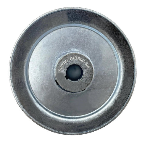 Top view of 6 Inch Single Groove V Belt Pulley For A B 5L 4L Belts Carbon Steel Motor Pulley With Three Quarter Inch Bore Zinc Plated