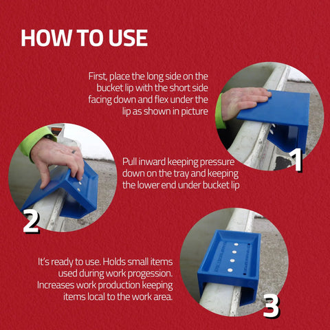 Blue Hard Hat Lineman Bucket Tray With Slick Patented Ramp And Magnetic Holder For Bucket Truck Lip Mount usage instructions.