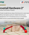 Rock Solid 2 Inch Dovetail Track Screws And Wing Knob Kit For Custom Woodworking Jigs in use, showcasing clamps on wood block.