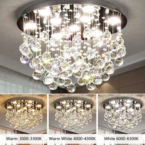 Awesome Sparkly 20 Inch Modern Round Crystal Raindrop Flush Mount Ceiling Light With Nine Dimmable Lights Adjustable Color Temperature