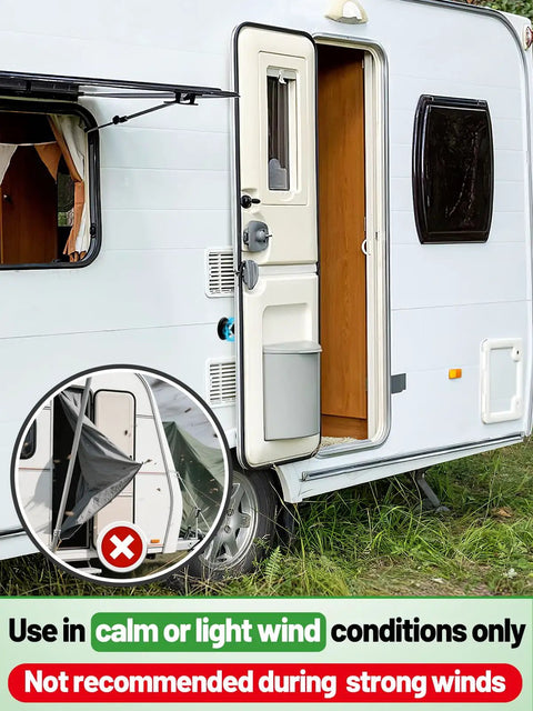 Magnetic Door Catch For Campers And Trailers Easy Install Door Stopper Kit Used on a camper door with wind warning in view
