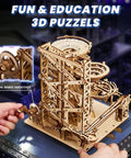 3D Wooden Marble Run Puzzle Kit For Adults, Mechanical Wood Roller Coaster Model, Brain Teaser Build, 330 Pieces, DIY Hobby Gift, Christmas Craft Kit, Home Decor Gift For Puzzle Lovers, hand-cranked view