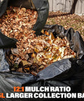 Cordless Leaf Blower Vacuum Mulcher 3 In 1 with bag showing 12:1 mulch ratio and 45L collection bag for yard cleanup