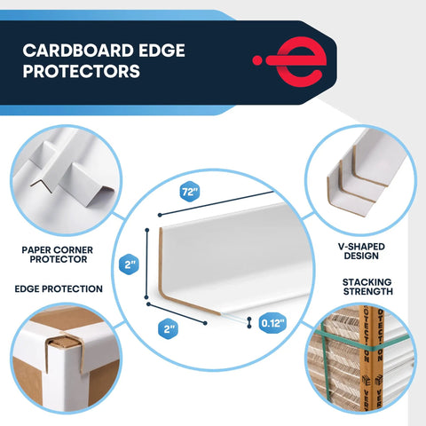 Light Duty Cardboard Edge Protectors For Shipping Pallets 2X2X72 Inches Corner Boards Keep Your Cargo Locked Down During Transit 50 Pack White No Sweat Packaging Solution