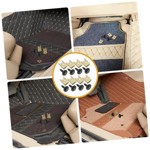Premium U Nut And Screw Clip Kit With Black Zinc Hex Head Self Tapping Screws And Durable Metal U Clips on car floor mats.