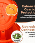 Heavy Hitter Commercial Salad Spinner With 5.5 Gallon 20 Quart Capacity showcasing upgraded gearbox protection and connector.