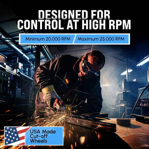 Worker using 3-Inch Cut-Off Wheels 1/16-Inch Thick 3/8-Inch Arbor Double Reinforced For Maximum Strength USA Made 10-Pack