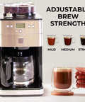 Grind And Brew Coffee Maker With Burr Grinder For Consistent Flavor, 12 Cup Programmable Timer, showing adjustable brew strength.