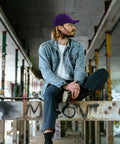 Man wearing Lightweight Vintage Dope Style Hat For Women And Men Unisex Cap With Breathable All Day Comfort Purple Red