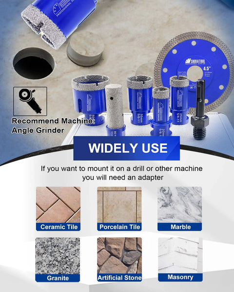 Beefy Pro Grade Diamond Drill Core Bits Set With Milling Bit And 115mm Saw Blade for various tile and stone applications