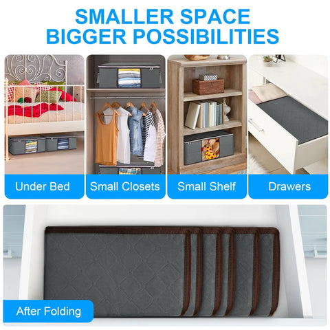 35L Foldable Storage Bags Six Pack With Clear Window And Sturdy Handles showing use in drawers and after folding