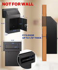 Dimensions and features of Through The Door Locking Mail Drop Box For Mail And Keys Heavy Duty Steel Lockbox with key.